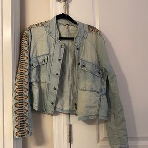 Free People Embroidered Zip Up Jacket